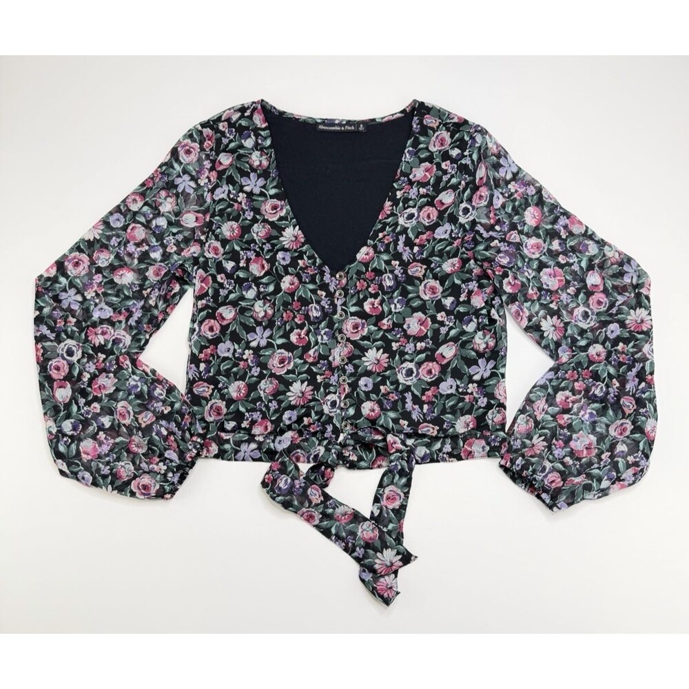 Abercrombie & Fitch Floral Tie Front Top Womens Small Sheer Cottagecore